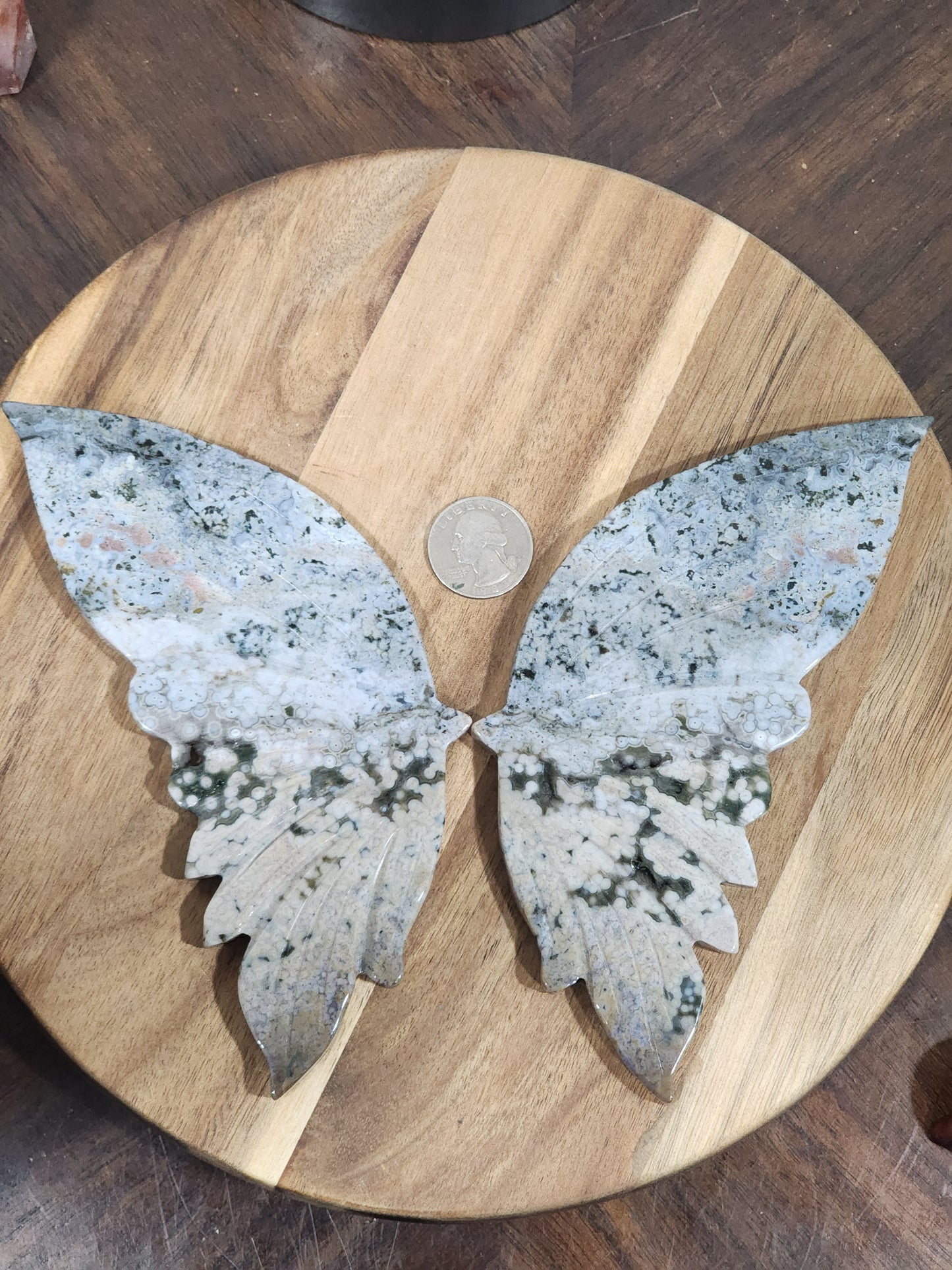 8th vein Ocean Jasper wings with sugar druzy