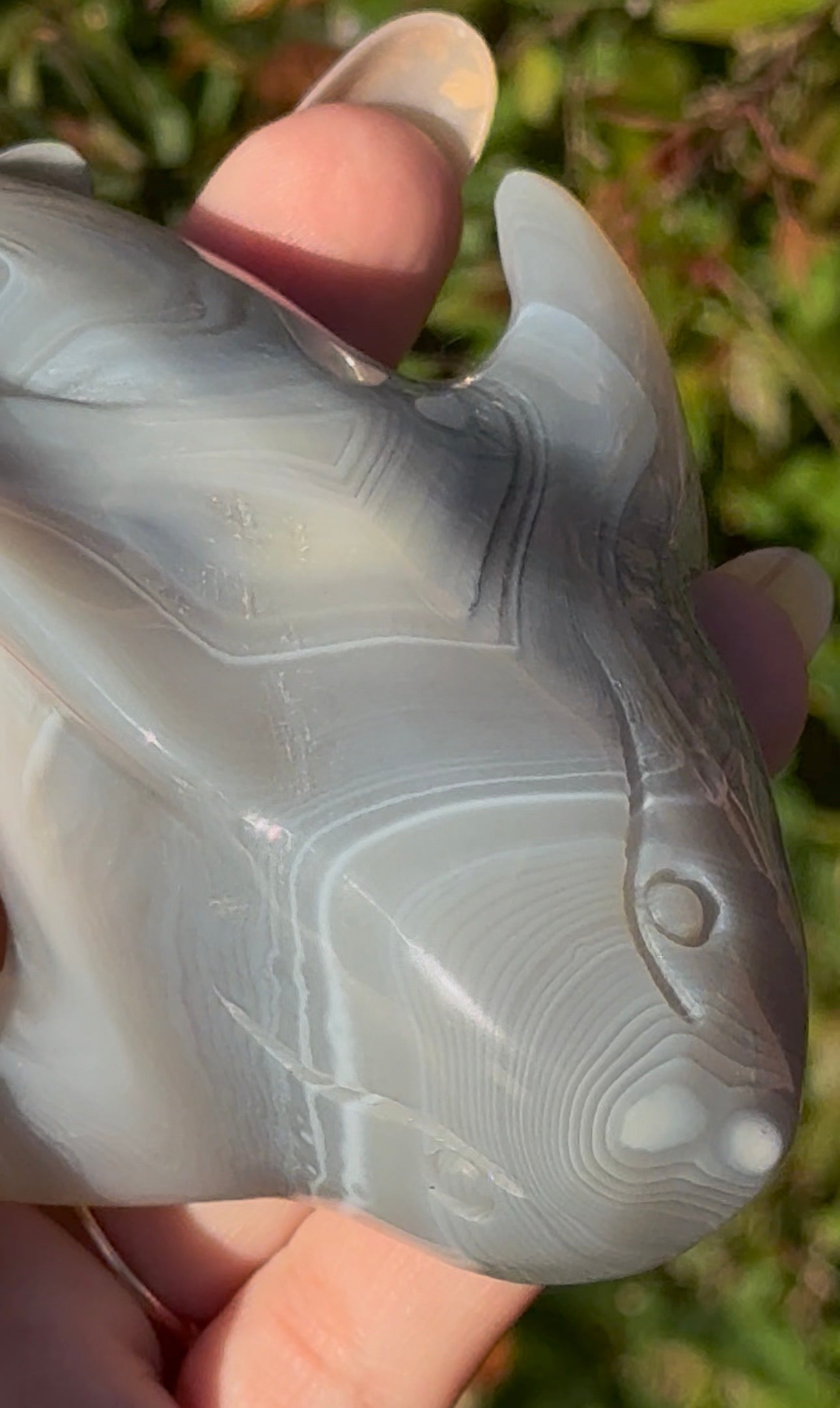 Banded agate whale carving