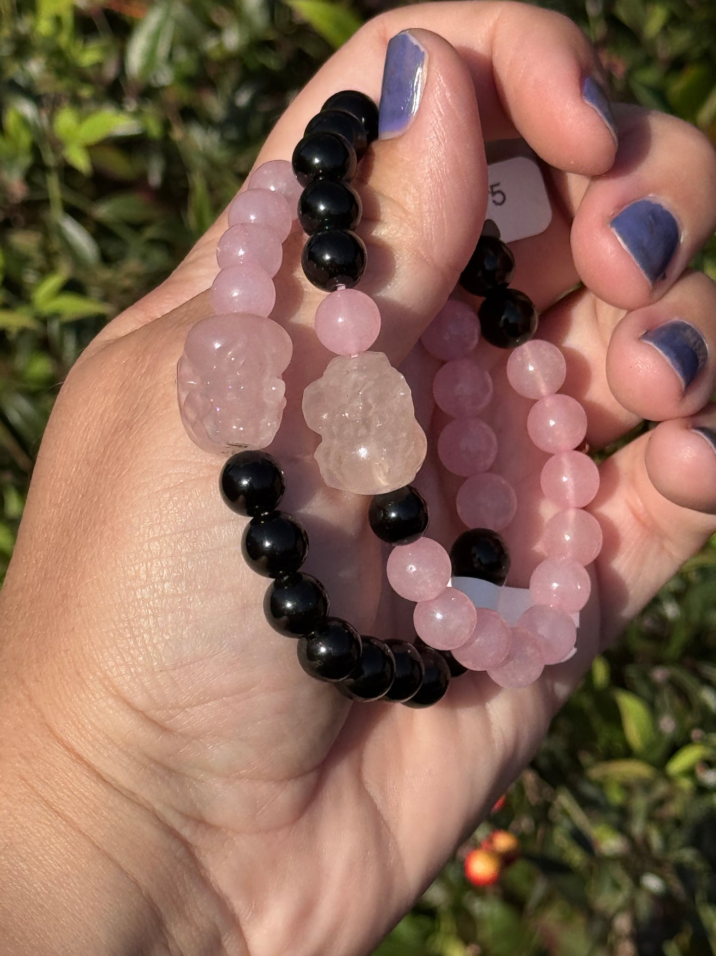 Obsidian/rose quartz bracelet with pixiu