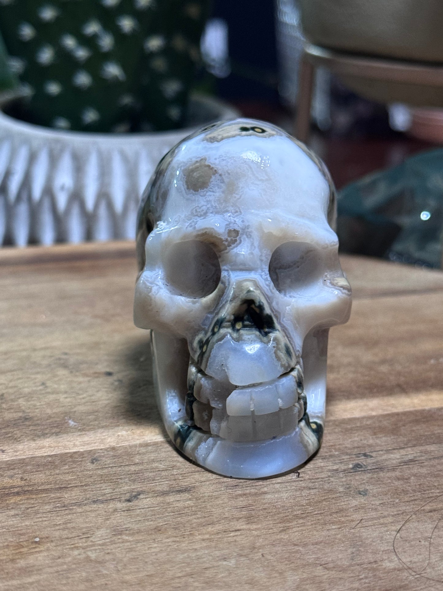 White ocean jasper skull