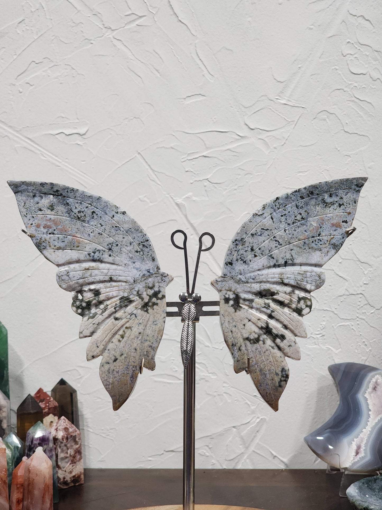 8th vein Ocean Jasper wings with sugar druzy