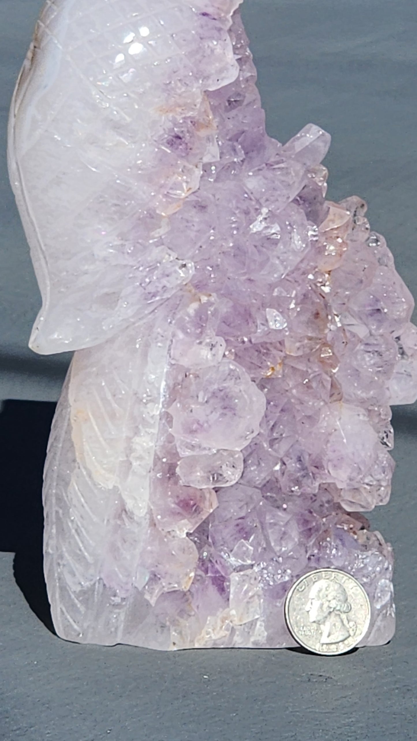 Amethyst cluster parrot carving