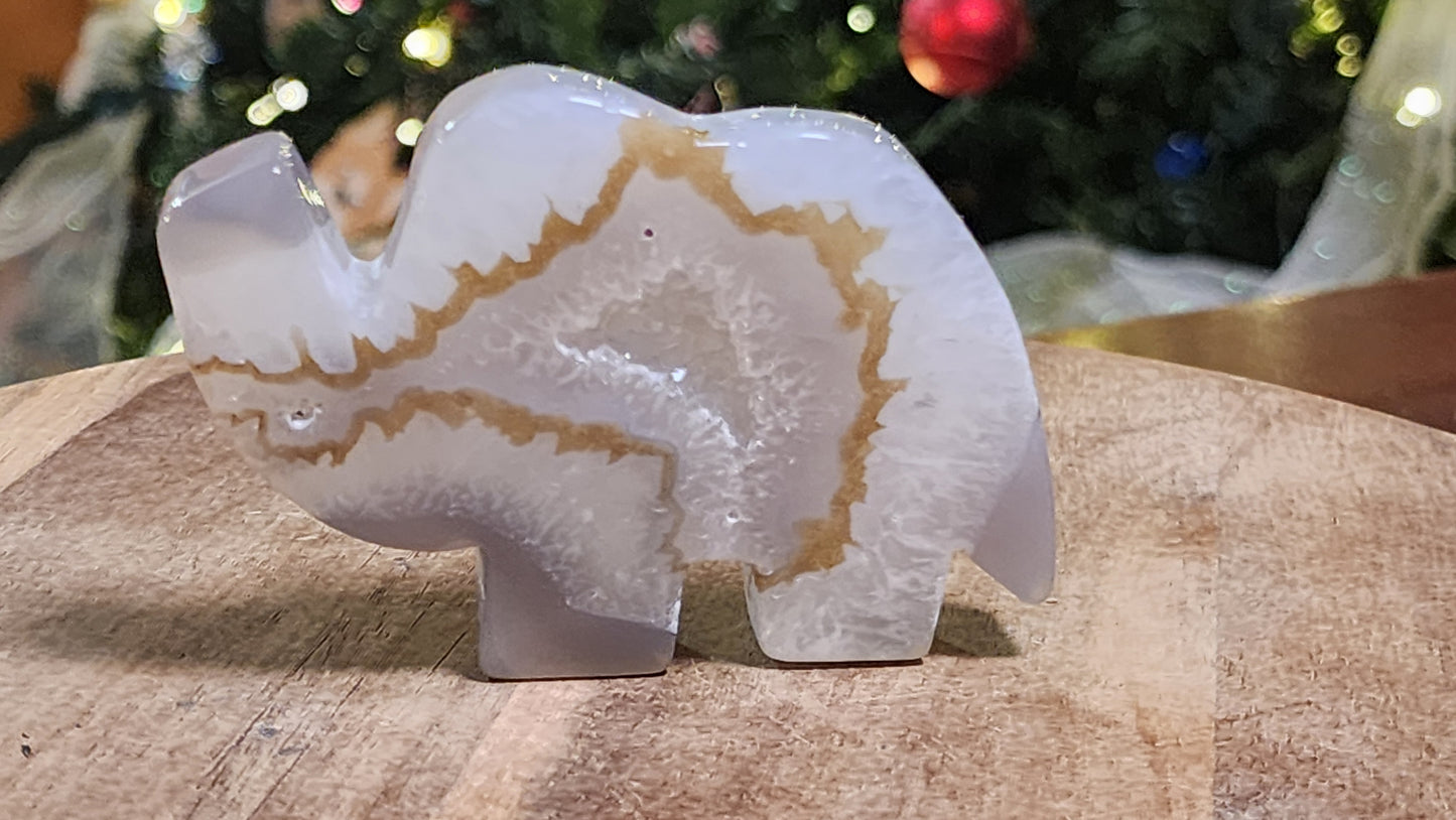 Agate elephant with druzy cave