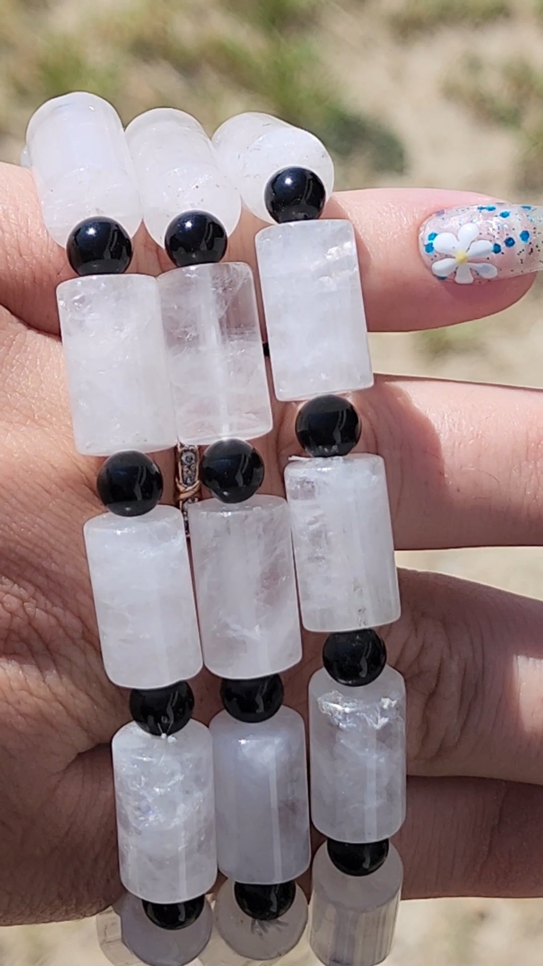 Quartz with obsidian bracelet