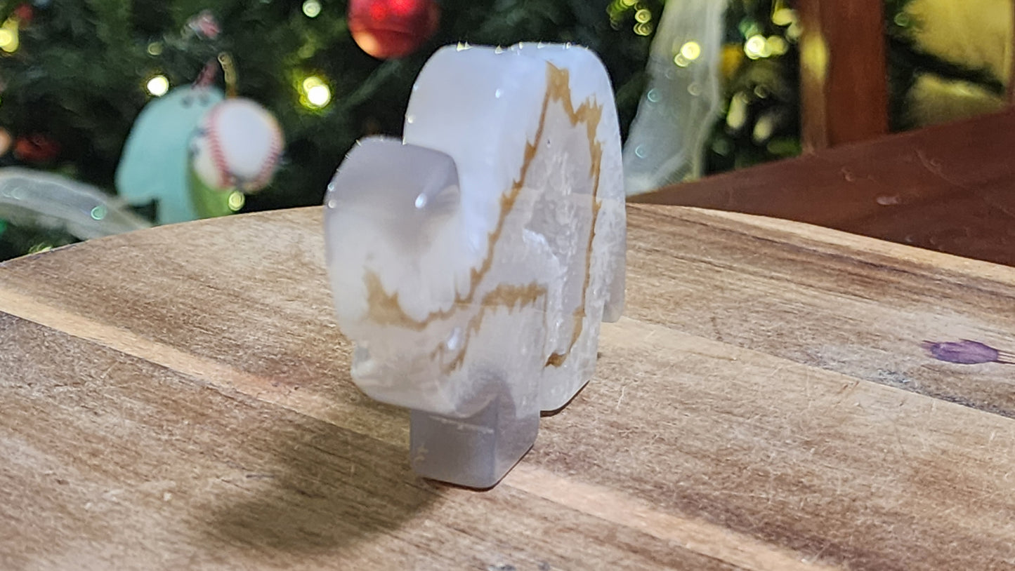 Agate elephant with druzy cave