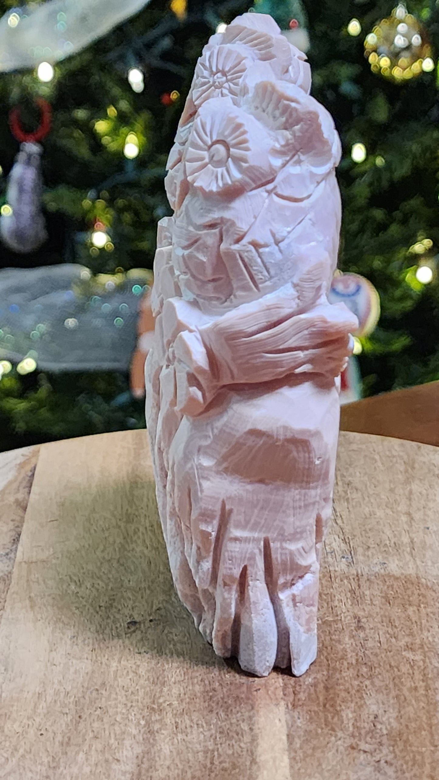 Pink opal owls carving