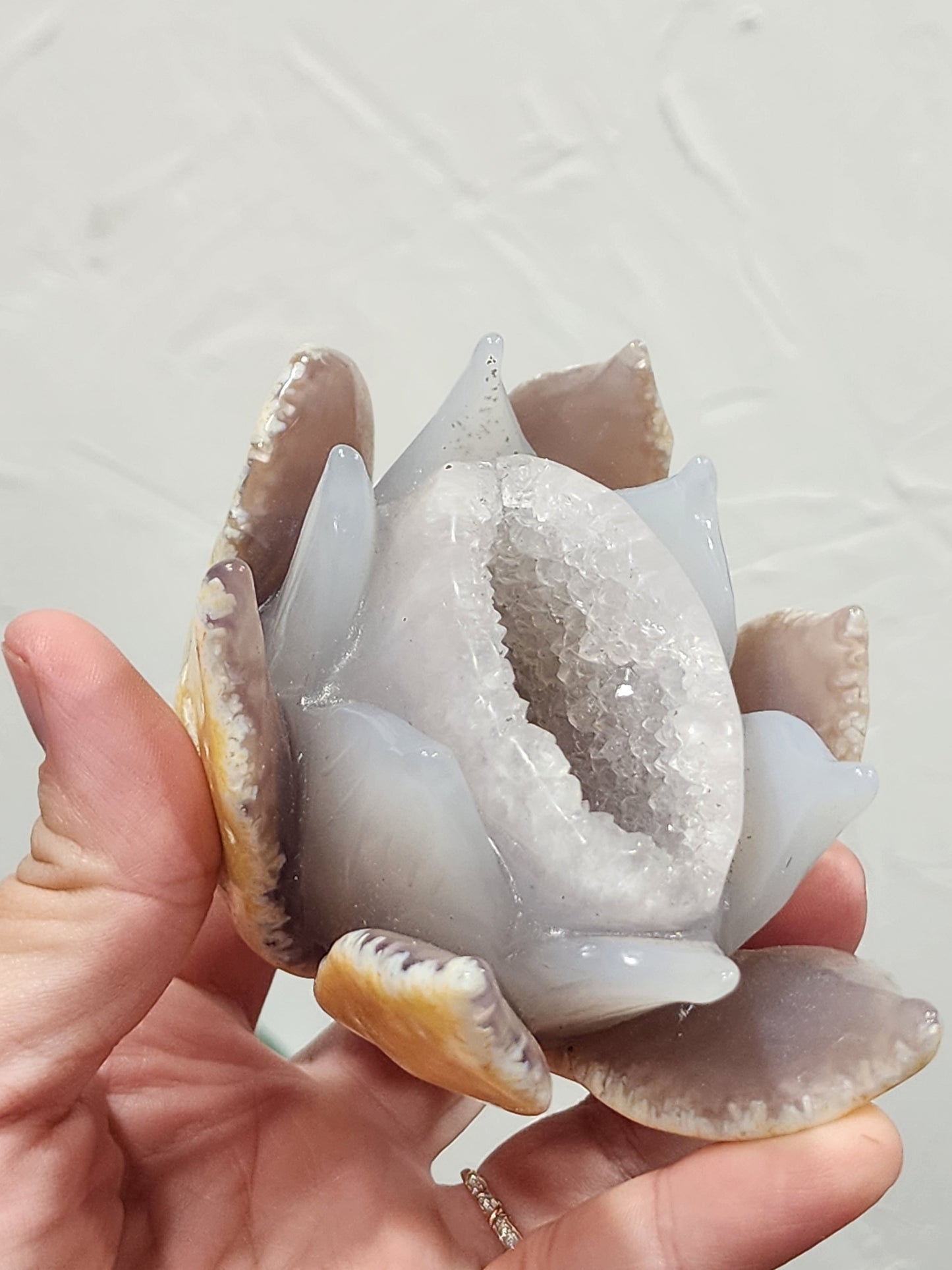 Druzy agate lotus flower