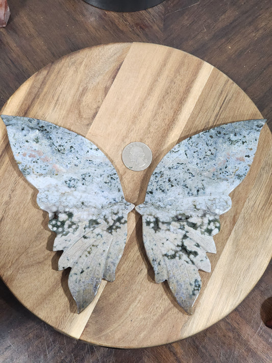 8th vein Ocean Jasper wings with sugar druzy