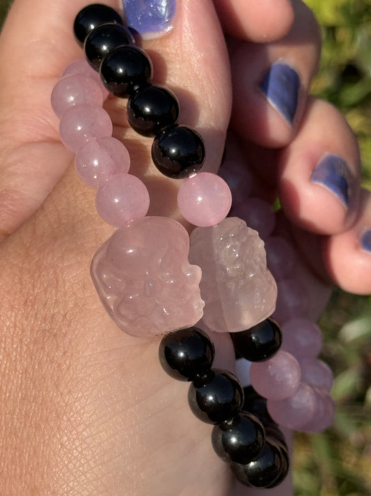Obsidian/rose quartz bracelet with pixiu