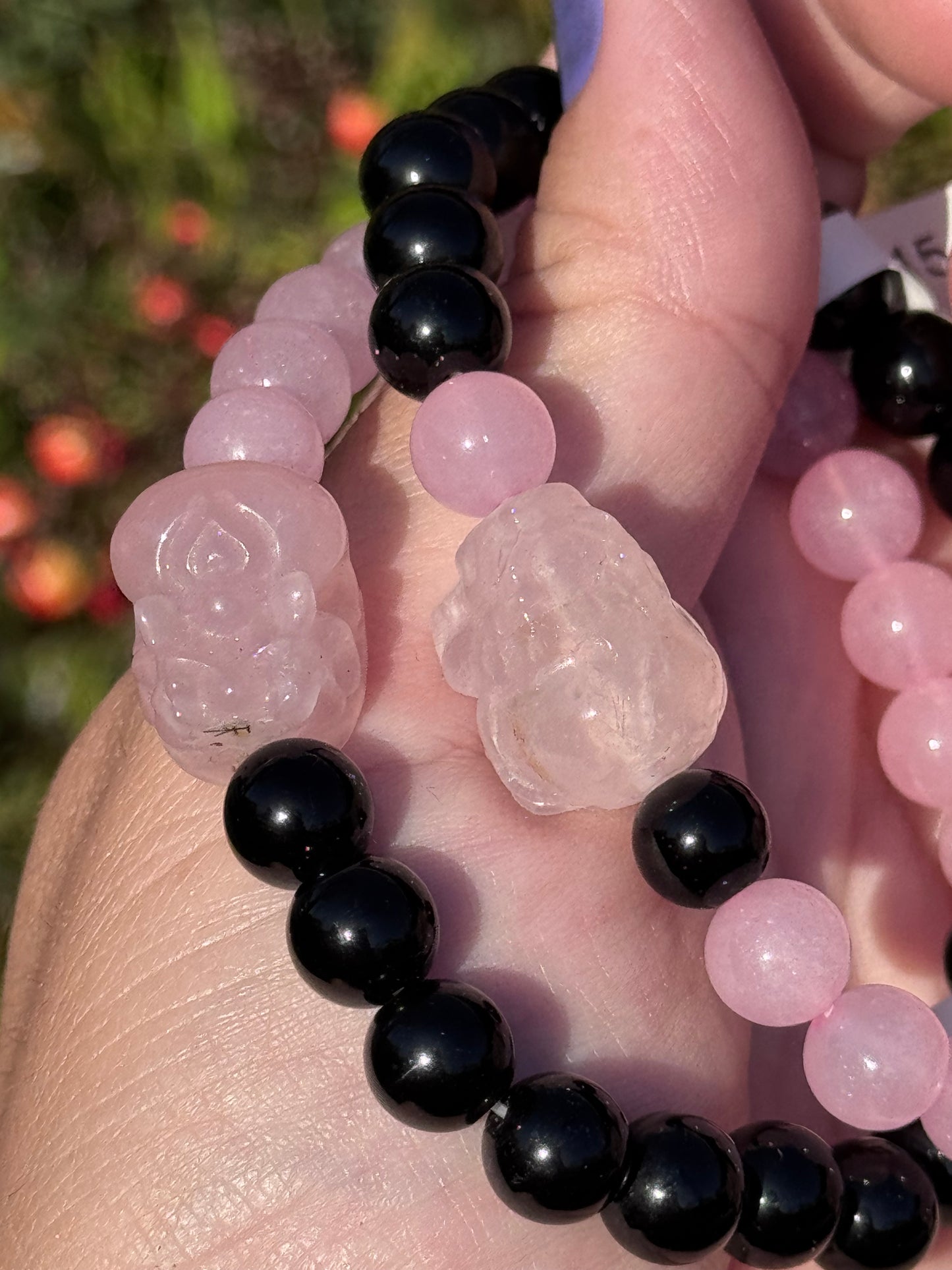 Obsidian/rose quartz bracelet with pixiu