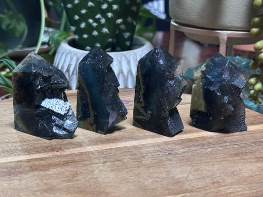 Fluorite with pyrite tower medium size