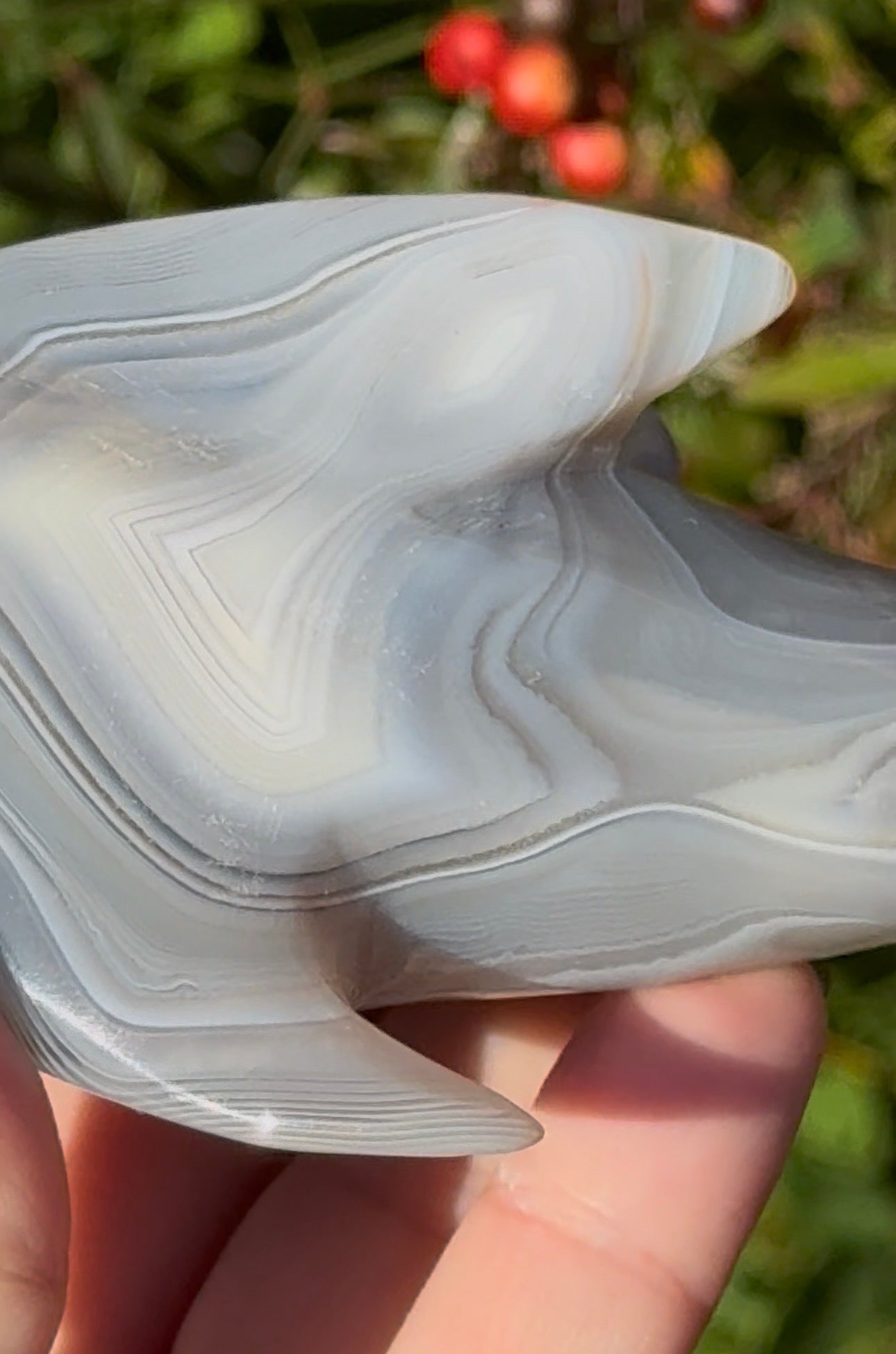 Banded agate whale carving