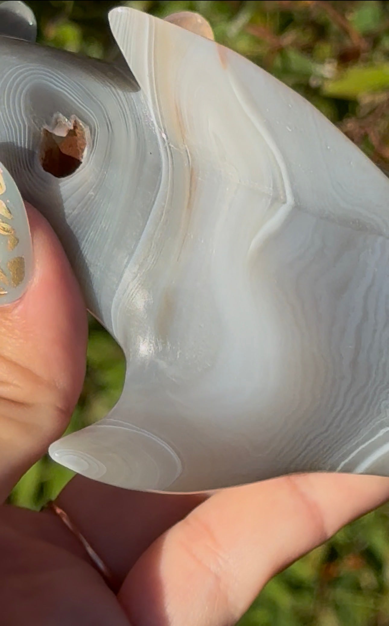 Banded agate whale carving