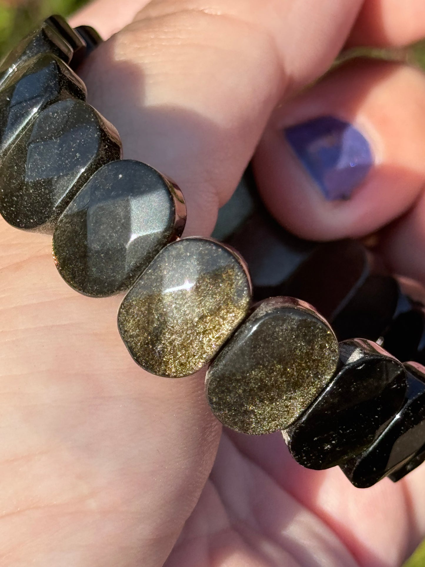 Golden obsidian faceted soft bangle