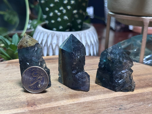Fluorite with pyrite tower, small size