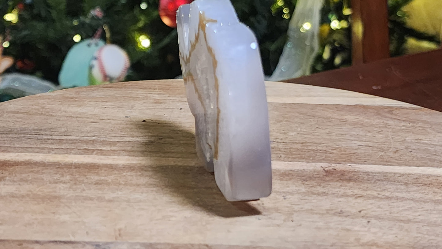 Agate elephant with druzy cave