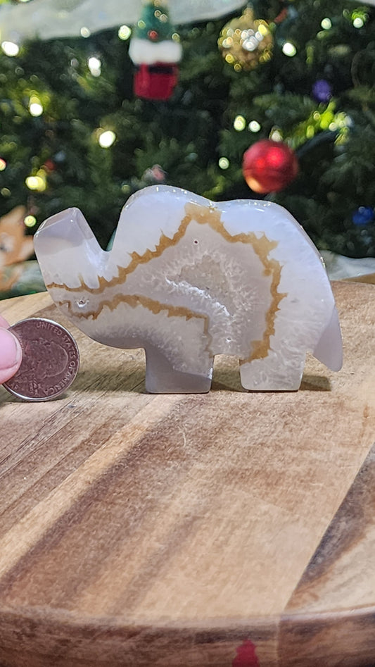 Agate elephant with druzy cave