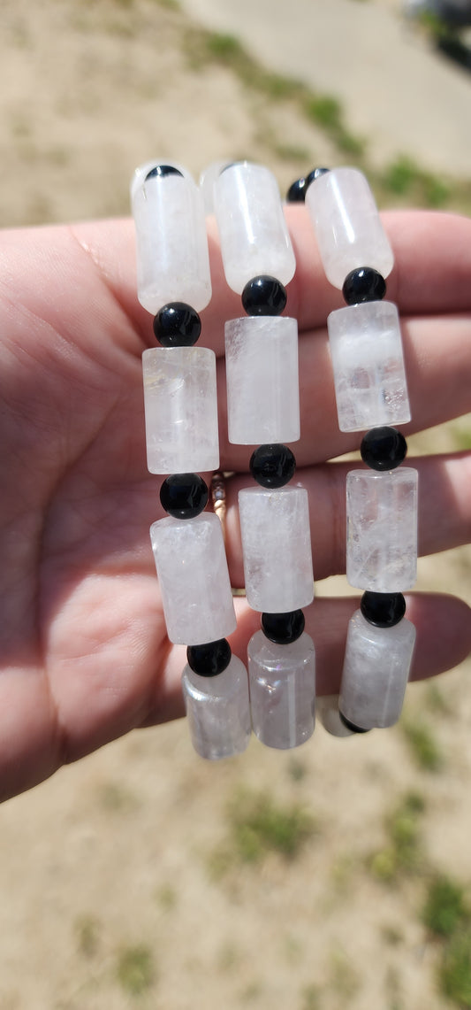 Quartz with obsidian bracelet